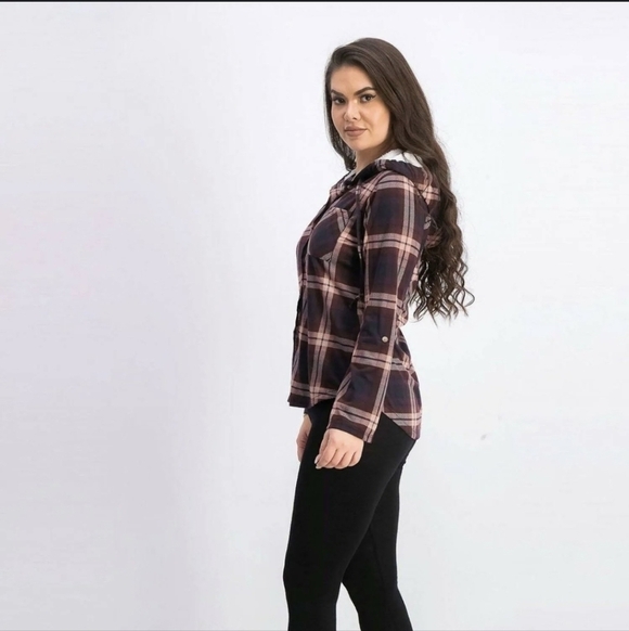 Twilight Vibes Plaid Button Up Grunge  Hoodie Roll Tab sleeve top NWT sz XS - Picture 11 of 11